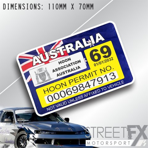 Hoon Permit Rego Licence Sticker Decal Drift Hoon V8 4x4 Car Bumper Funny