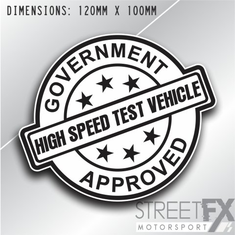 Government High Speed Test Vehicle Sticker Decal V8 Speed Hoon Turbo Tuned