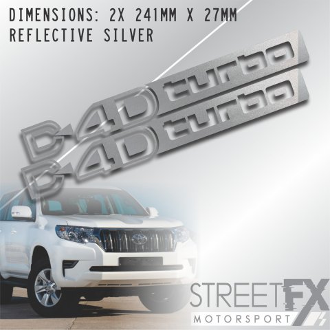 2 D4d Turbo Decals Reflective Silver for Toyota Prado Diesel Landcruiser Sticker