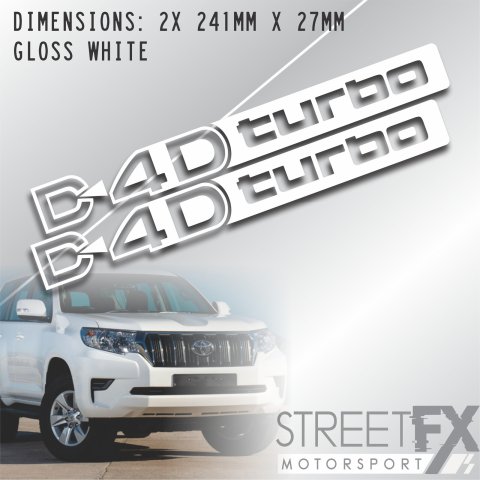 2x D4d Turbo Decals White for Toyota Prado Diesel Landcruiser Stickers 4x4