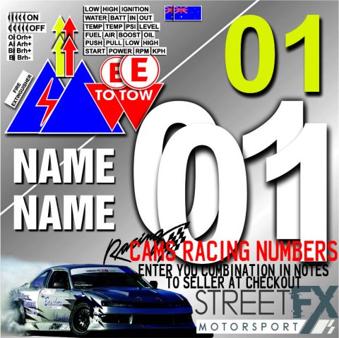 Custom CAMS Approved Racing Sticker Pack Race Rally Motorsport Numbers Suranme