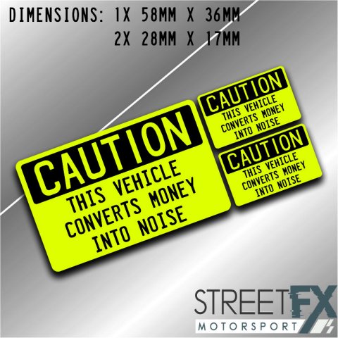 Funny Sticker Caution this vehicle converts money into noise bumper Turbo V8 4x4
