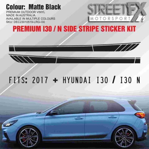I30 & I30 N Side Stripe Door Sticker Decal Matte Black Kit for Hyundai Hatchback