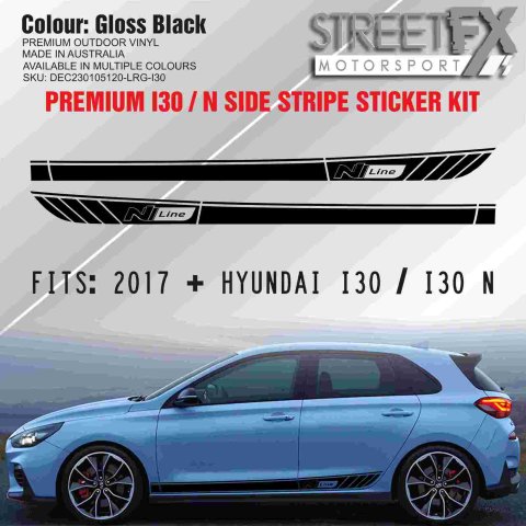 I30 N Line Side Stripe Door Sticker Gloss Black Kit for Hyundai Hatchback