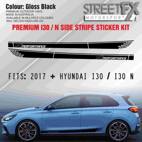 I30 N Performance Side Stripe Door Sticker Gloss Black Kit for Hyundai Hatch