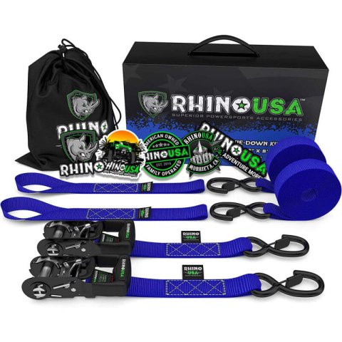 Rhino USA Heavy Duty Ratchet Tie-Downs 2-Pack (Blue) 1.6In X 8Ft