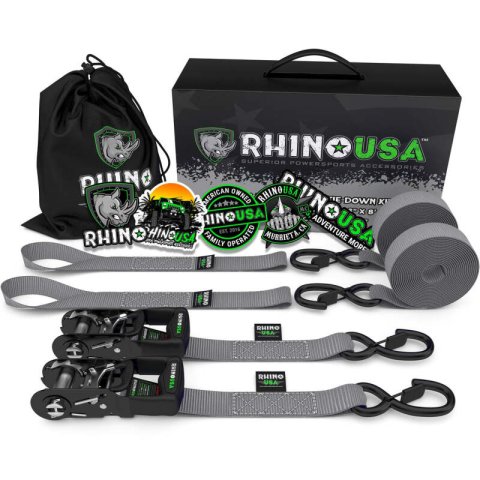 Rhino USA Heavy Duty Ratchet Tie-Downs 2-Pack (Gray) 1.6In X 8Ft