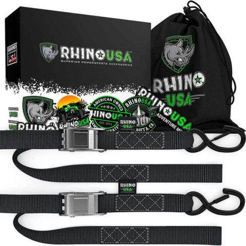 Rhino USA Cambuckle Motorcycle Tiedown Straps 2-Pack (Orange) 1.5In X 8Ft