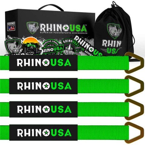 Rhino USA Axle Tie Down Straps (4-Pack) 2In X 38In - Green