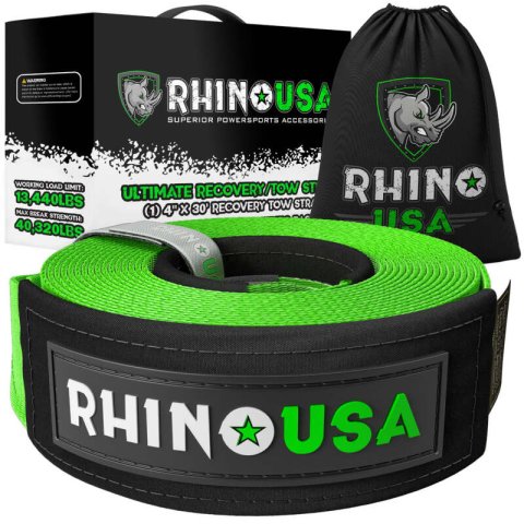 Rhino USA Recovery Tow Strap 4Inx30Ft (Green)