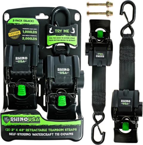 Rhino USA Retractable Transom Straps (2 Pack-Black)