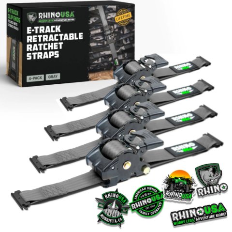 Rhino USA Retractable Ratchet Straps (2Pk 1Inx10Ft) Gray