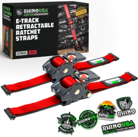 Rhino USA Retractable Ratchet Straps (2Pk 1Inx10Ft) Red