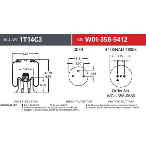 Firestone Ride-Rite Replacement Air Spring 1T14C3 RB 2BN 1/4NPT PST (W013585412)