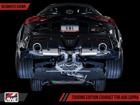 AWE Tuning 2020 Toyota Supra A90 Resonated Touring Edition Exhaust - 5in Chrome Silver Tips