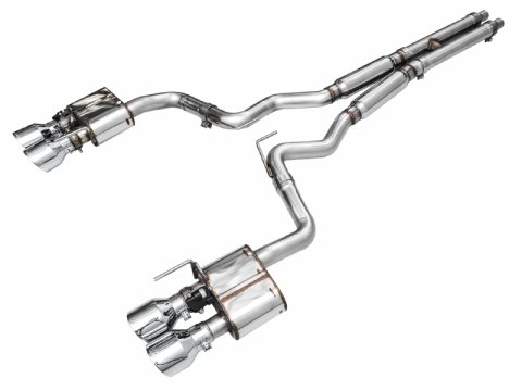 AWE 2024 Ford Mustang Dark Horse S650 RWD SwitchPath Cat-Back Exhaust w/ Quad Chrome Silver Tips