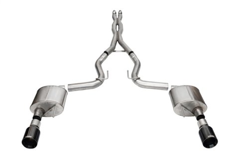 Corsa 24+ Ford MustangGT Xtreme Cat-Back Ex.Sys 3.0in Dual Rear Exit w/4.5in Blk PVD StraightCut Tip