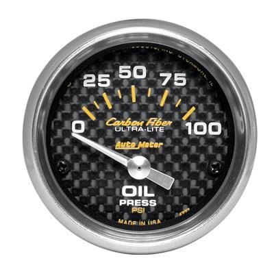 Autometer Carbon Fiber 52mm 100 PSI Electronic Oil Pressure Gauge