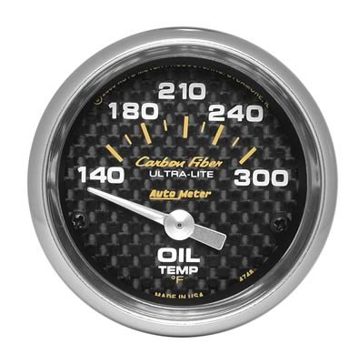 Autometer Carbon Fiber 52mm 140-300 Deg F Electronic Oil Temperature Gauge
