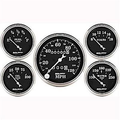 Auto Meter Gauge Kit 5 pc. 3 1/8in & 2 1/16in Mechanical Speedometer Old Tyme Black