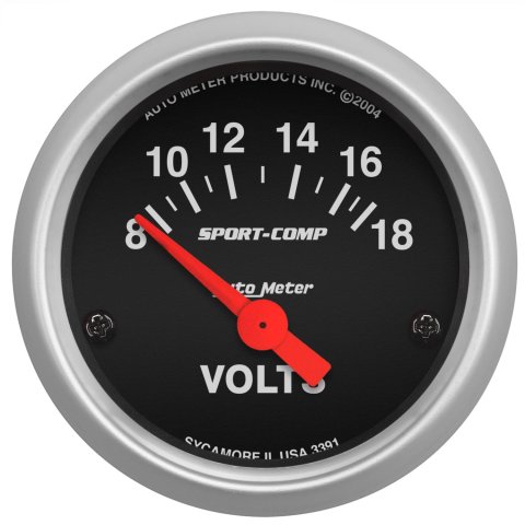 Autometer Sport-Comp 52mm 8-18 Volt Electronic Voltmeter Gauge