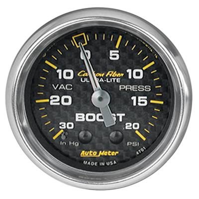 Autometer Carbon Fiber 52mm 20 PSI Mechanical Boost Gauge