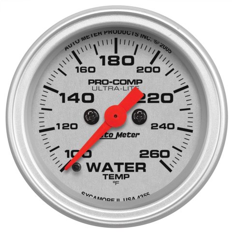 Autometer Ultra-Lite 52mm 100-260 degree F Full Sweep Electronic Water Temperature Gauge