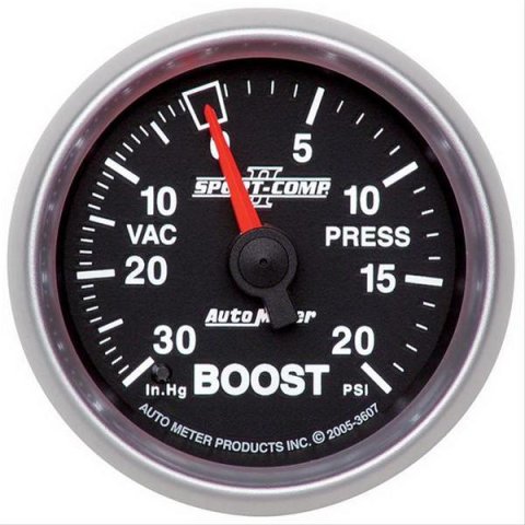 Autometer Sport-Comp II 52mm 30 In Hg/20 psi Mechanical Vacuum/Boost Gauge