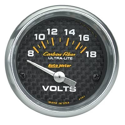 Autometer Carbon Fiber 52mm 8-18 Volt Electronic Volt meter