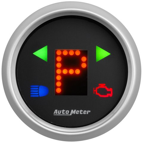 AutoMeter Gauge Gear Pos 2-1/16in. Incl Indicators Black Dial Red Led Silver Bezel