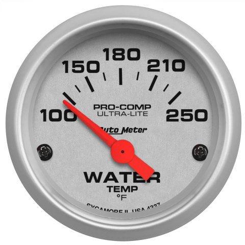 Autometer Ultra-Lite 52mm 100-250 Deg F Short Sweep Electric Water Temp Gauge