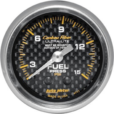 Autometer Carbon Fiber 52mm 15 PSI Mechanical Fuel Pressure Gauge