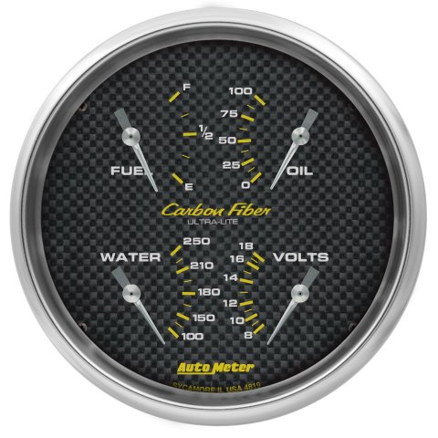 AutoMeter Carbon Fiber Quad Gauge 5in. 0 Ohm (E) - 90 Ohm (F) Electric