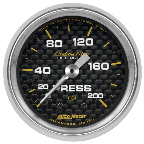 Autometer Carbon Fiber 2-1/16in Mechanical 0-200 PSI Pressure Gauge