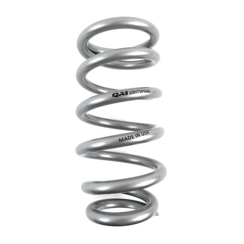 QA1 3-1/2in ID Tapered High Travel Pigtail Spring - 10in Length x 500lbs/in - Silver Powder Coated