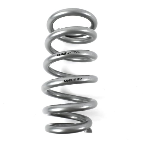 QA1 3-1/2in ID Tapered High Travel Pigtail Spring - 10in Length x 650lbs/in - Silver Powder Coated