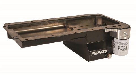 Moroso GM LS Swap/Early F-Body (w/Rear Sump/Spin-On Filter Adapter) Wet Sump 6in Steel Oil Pan - Blk