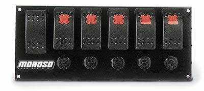 Moroso Rocker Switch Panel - Flat Surface Mount - LED - 3.3888in x 8in - Five On/Off Switches