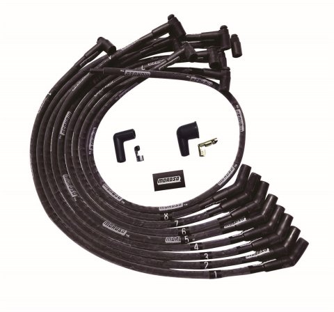 Moroso BBC Over Valve Cover 135 Deg Plug HEI Sleeved Ultra Spark Plug Wire Set - Black