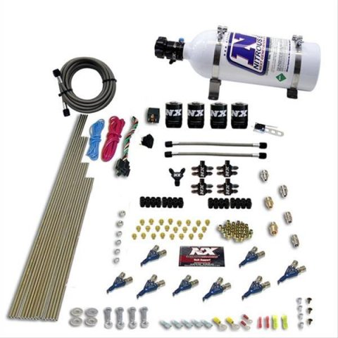 Nitrous Express 8 Cyl Piranha Direct Port 4 Solenoids Nitrous Kit (200-500HP EFI Jets) w/5lb Bottle