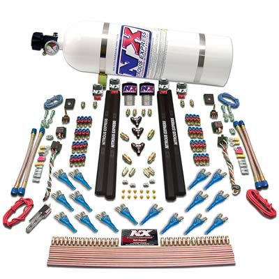Nitrous Express Shark Dual Stage/Gas/Rails 16 Nozzles Nitrous Kit (200-1200HP) w/o Bottle