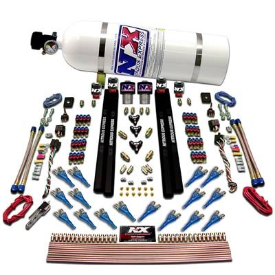 Nitrous Express Shark Dual Stage/Gas/Rails 16 Nozzles Nitrous Kit (200-1200HP) w/10lb Bottle