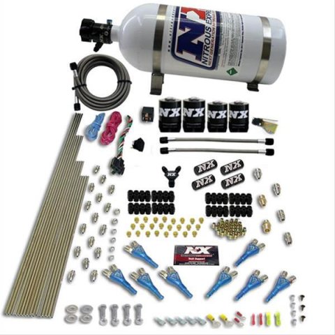 Nitrous Express 8 Cyl Shark Direct Port 4 Solenoids Nitrous Kit (200-600HP) w/15lb Bottle