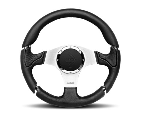 Momo Montecarlo Steering Wheel 350 mm - Black Leather/Black Stitch/Black Spokes