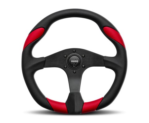 Momo Retro Steering Wheel 360 mm - 4 Black Leather/Wht Stitch/Brushed Spokes