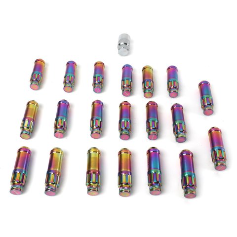 NRG 700 Series M12 X 1.25 Steel Lug Nut w/Dust Cap Cover Set 21 Pc w/Locks & Lock Socket - Neochrome