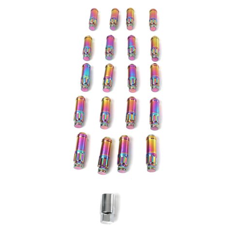 NRG 700 Series M12 X 1.5 Steel Lug Nut w/Dust Cap Cover Set 21 Pc w/Locks & Lock Socket - Neochrome