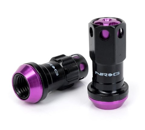 NRG 700 Series M12 X 1.25 Steel Lug Nut w/Dust Cap Cover Set 21 Pc w/Locks & Lock Socket - Purple
