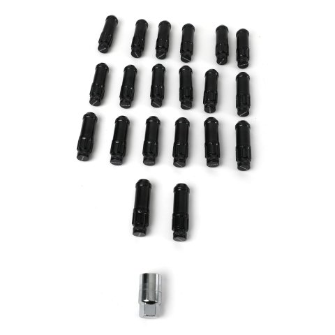 NRG 700 Series M12 X 1.25 Steel Lug Nut w/Dust Cap Cover Set 21 Pc w/Locks & Lock Socket - Black