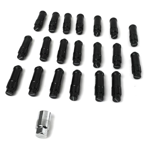 NRG 700 Series M12 X 1.5 Steel Lug Nut w/Dust Cap Cover Set 21 Pc w/Locks & Lock Socket - Black